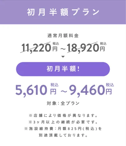 pilates Kの初月半額キャンペーン告知
②